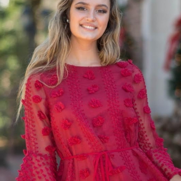 Red Burgundy pompom dress - Picture 3 of 7